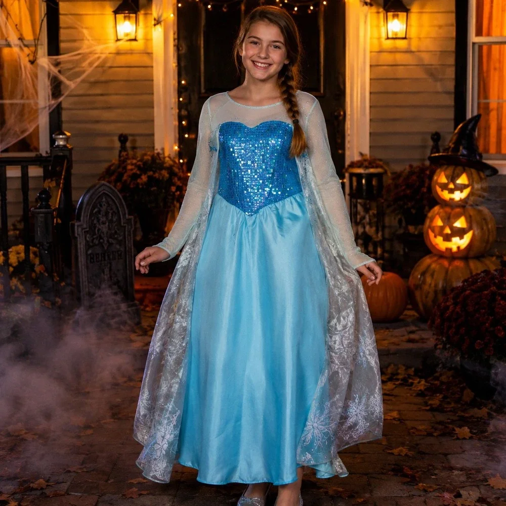 Disney Chasing Fireflies Elsa Costume Girls XL 14-16 Frozen Blue Sequin Dress
